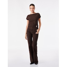 Koton Aksesuarlı Slim Fit Pamuklu Kayık Yaka Kolsuz Floral Dokulu Asimetrik Bluz Kahverengi 7wak50123ek Kahve