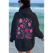 Uyguntarz Bahar Esintisi Çiçek Baskılı Oversize Sweatshirt siyah