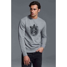 Motorsiklet Choppers Baskılı Gri Erkek Örme Sweatshirt