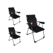 Alin Metal Kamp 3''lü 140 Kg Taşima Kapasiteli Lüks Bardaklıklı Kamp & Piknik Sandalyesi Rft-02 Siyah