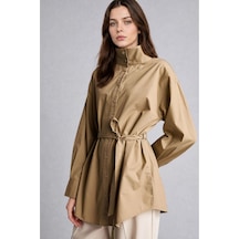 Defacto Regular Fit Dik Yaka Kuşaklı Poplin Uzun Kollu Tunik H3217ax26aukh185 Haki-kh185