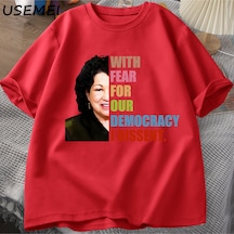 Flood Of Style Demokrasimiz İçin Korkuyla Muhalefet T-shirt Adam Rahat Pamuk Kısa Kollu Grafik Tees Unisex T Kırmızı