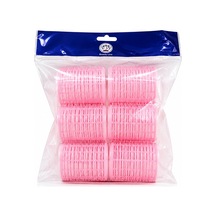 Profesyonel Cırtlı Bigudi 35 Mm 3,5 Cm 6'lı Set - Yapışkanlı Saç Bigudisi Açık Pembe İri Orta Boy