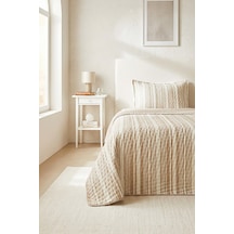 Ocean Home Textile Pamuklu Kapitoneli Bej Renk Çizgi Desen Tek Kişilik Yatak Örtüsü Seti 1 Adet 180 X 230 / 1 Adet 50 X 70 Cm