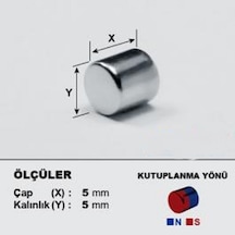 50 Adet Çap 5Mm X Kalınlık 5Mm Silindir Güçlü Neodyum Mıknatıs