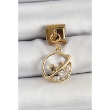 Zarif Kadın İçin Golden Çelik Sallantı Zirkonlu Satürn Bakla Bileklik