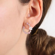 Mia Vento Manolya Çiçeği Pink Taşlı Düşler Işıltısı Rose Renk Flowers Gümüş Küpe