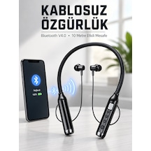 Kablosuz Bluetooth Boyun Kulaklığı 10 Metre Menzilli Mikrofonlu Ses Kontrollü Uzun Kullanım Süreli Kulak İçi Kulaklık - Lisinya Lisinya Bluetooth Boyun Kulaklık