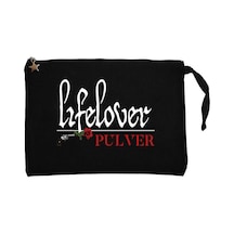 Lifelover Pulver Text Siyah Clutch Astarlı Cüzdan / El Çantası