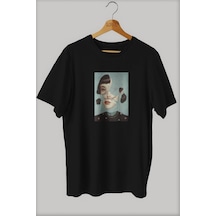 Noıssey -wed Kadın Sanatsal Tasarım Baskılı Oversize T-shirt Tişört Sokak Tarzı Siyah