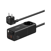 Masaüstü Priz Hızlı Şarj İstasyonu 75w Gan 4000w Ac Dahili Usb-c Kablo 3 X Usb Pd Pps X6412 Siyah