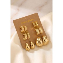 Gold Renk Metalik Kaplamalı 6 Çift Ccb Küpe Seti Çok Renkli 92978564