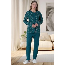 Mecit 6018 Yeşil Boydan Düğmeli Büyük Beden Kadın Pijama Takımı 001