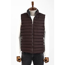 Çift Taraflı Kapitone Şişme Dik Yaka Kahverengi Erkek Kışlık Yelek 001