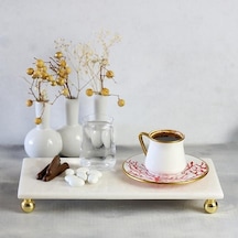 Akayev Mermer Beyaz 30x15 Cm Altın Boncuk Ayaklı Sunum Tabağı Çok Renkli