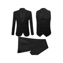 SÜVARİ Antrasit Slim Fit Armürlü Sivri Yaka 6 Drop Yelekli Klasik Takım Elbise