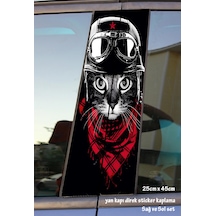 Sevimli Pilot Kedi Oto Folyo Baskı Kaplama Araba Kapı Sticker Set