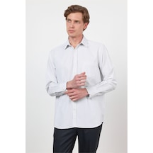 İmza Beyaz - Siyah Sert Yaka Uzun Kol Cepli Comfort Fit Pamuklu Gömlek 1004260222