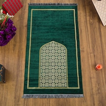 Selçuklu Desenli Lüks Şönil Seccade Yeşil 66x120cm 520 Gr Çok Renkli