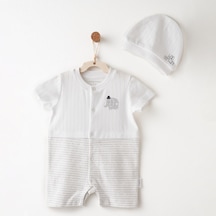 Andywawa Hello Elephant Bebek Şapka Tulum Takım Ac26591 Beyaz
