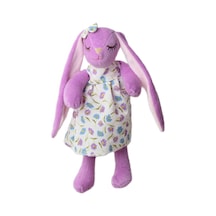 İthal Kumaş Uzun Kulaklı Renkli Kıyafetli Sevimli Tavşan Peluş Oyuncak Uyku & Oyun Arkadaşı 30 Cm. Lila