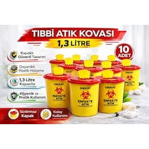 Tıbbi Atık Kovası 1,3 Litre 10 Adet Kapaklı Tıbbi Atık Kutusu Enfekte Atık Kovası Seti Belirtilmemiş