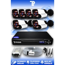 Picam 6 Kameralı Panda 6 Dış Kamera Set HDD'siz Full HD Gece Görüşlü Güvenlik Kamerası Sistemi