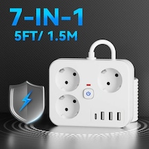 Xuweiwei 7si 1 Arada Güç Şeridi 3 Ac 3 Usb 1 Tipc Aşırı Yük Korumalı Duvara Monte Beyaz 1524cm