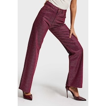Itsbasic Kadın Bordo Renk T3-20w5-98 Straight Fit Yüksek Bel Ön Ve Arka Parlak Taşlı Özel Tasarım Denim Jean