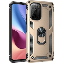 Newface Xiaomi Poco F3 Kılıf Sofya Yüzüklü Silikon Kapak - Gold Altın