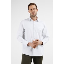 İmza Beyaz Kendinden Desenli Sert Yaka Uzun Kol Cepli Comfort Fit Pamuklu Gömlek 1004255211 Duman Beyaz