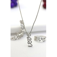 Love Kolye-Küpe-Yüzük Gümüş Set