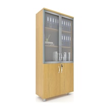 Modüler Dünyası 2 Cam Kapaklı Kilitli Dosya Dolabı Teak 80X38X188 Teak