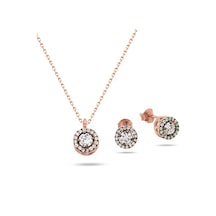 Brezza Lusso Jewelry Gümüş Elmas Montür Set Baget Kadın Gümüş Kolye Küpe Set 435471635 Ayarlanabilir
