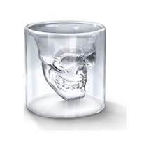 Kafatası Tasarımlı Cam Shot Bardağı Double Layer Skull Shot Glass Şeffaf Cam Şefaf
