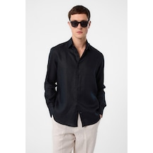Antioch 100% Keten Comfort Fit Erkek Gömlek Siyah