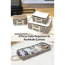 3 Parça Valiz Bavul Düzenleyici & Ayakkabı Hurcu Bej