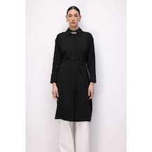 Mizalle Tencel Karışımlı Uzun Siyah Tunik