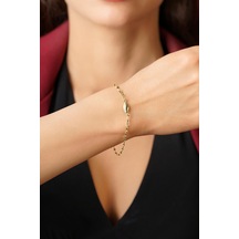 14 Ayar Altın Yaprak Detaylı Aynalı Zincir Bileklik Pembe Altın