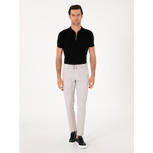 Cacharel Bej Slim Fit Gofreli Beli Bağcıklı Spor Pantolon
