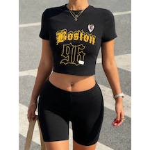 Tarzsokak Yaz Boston Numarası 96 Jersey Baskılar Kırpma Üstleri Şort Kadın Seksi İki Parçalı Set T-shir Siyah