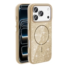 Apple, Uyumlu iPhone 17 Pro Kılıf M-safe Şarj Özellikli Parlayan Simli Zore Okso Kapak Gold Apple, Uyumlu iPhone 17 Pro Kılıf M-safe Şarj Özellikli Parlayan Simli Zore Okso Kapak Gold