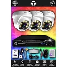 Turkno 3 Kameralı Domie 3 İç Kamera Set HDD'siz Full HD Renkli Gece Görüşlü Güvenlik Kamerası Sistemi