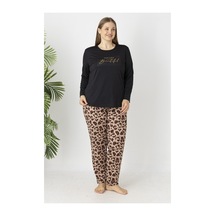 Estiva Kadın Kaplan Alt Desenli Soft Uzun Kollu Battal Pijama Takımı Çok renkli
