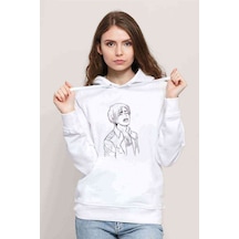 Anime Attack On Titan Baskılı Beyaz Kadın Kapşonlu Sweatshirt (534764076)