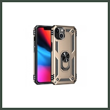 Bezos İphone 13 Uyumlu Kılıf Sofya Yüzüklü Silikon Kapak - Gold Nhr