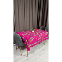 Kolay Temizlenebilir Renkli Cıvıl Cıvıl Desenli Masa Örtüsü 170x170 Cm Pembe