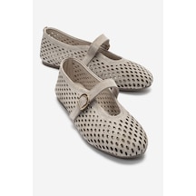 Luvishoes Luvi Shoes Arian Bej Süet Hakiki Der Delikli Kadın Babet Ayakkabı Bej Süet