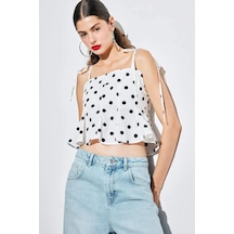 Defacto Fitted Puantiyeli Poplin Askılı Bluz F7579ax25auer105 Ekru
