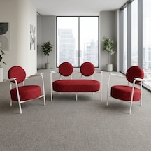 Venüs 2+1+1 Soft Kumaş Ofis & Büro İş Yeri Bekleme Koltuğu Takımı Beyaz Metal İskelet - Kırmızı